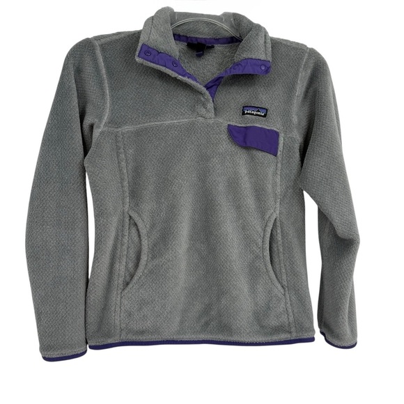 PATAGONIA Re-Tool T-Snap Pullover Fleece Jacket Women's Size Small Gray Purple - Picture 1 of 10